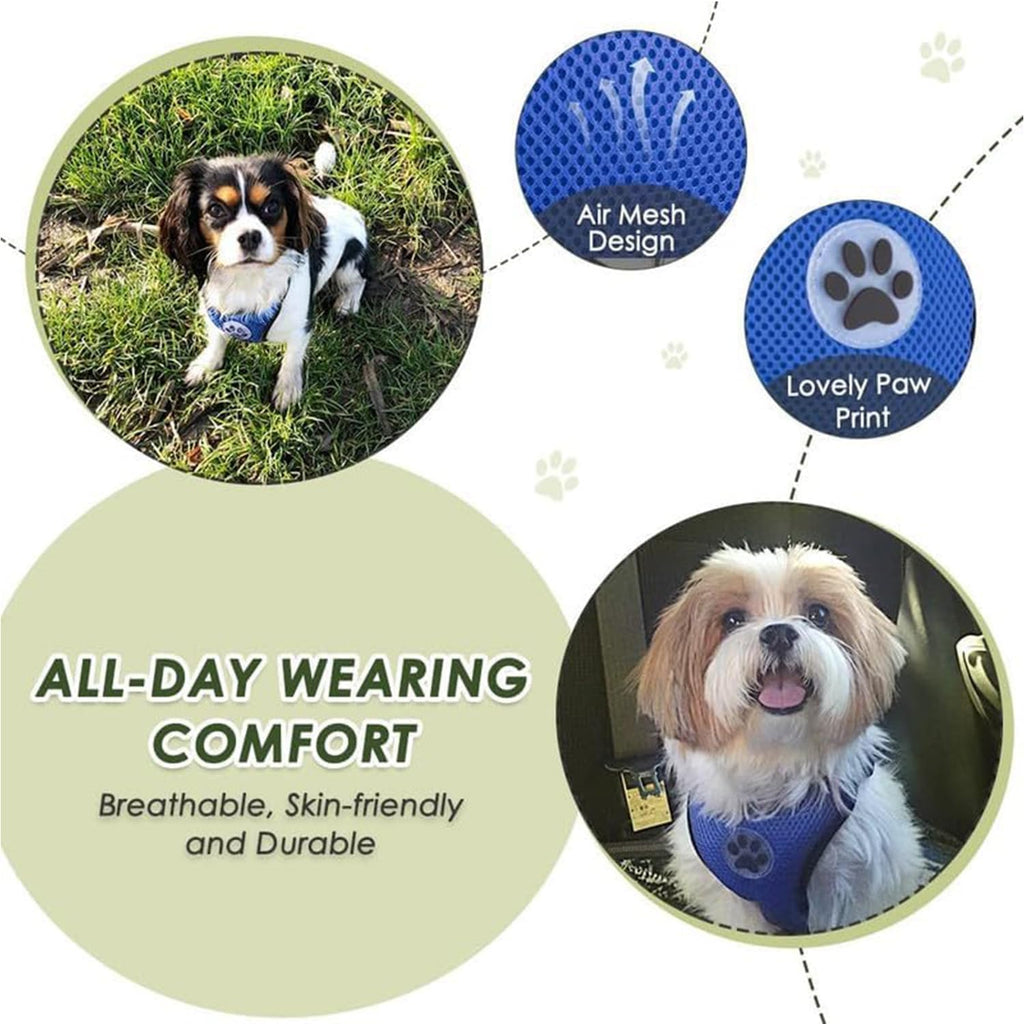 Dog Seat Belt Harness for Car, Double Clip Seatbelt, Universal Fit | Adjustable, Soft Breathable Mesh Vest Harness, Reflective, Durable Elastic Tether, for Small Medium Large Dogs (Blue, M)