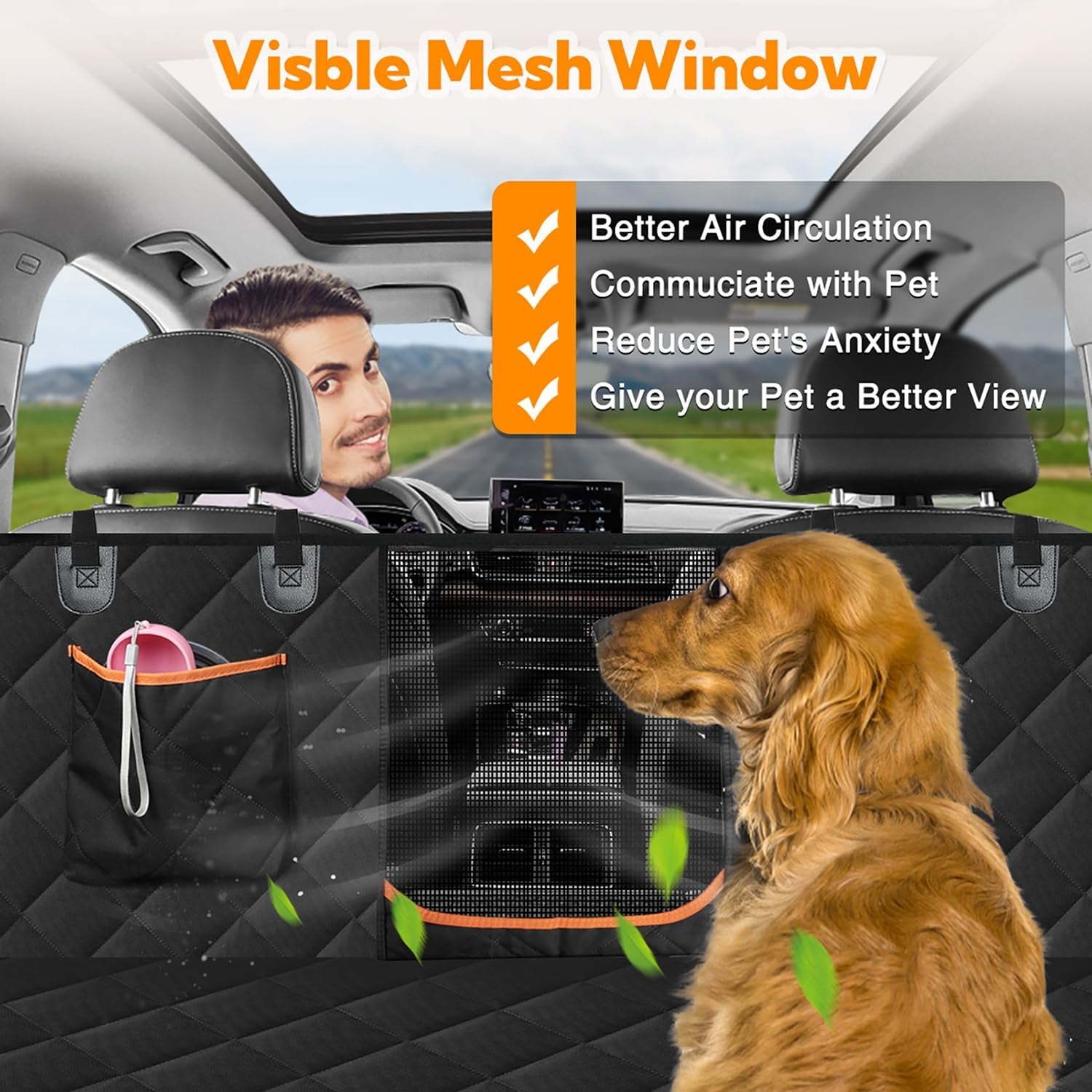 Dog Car Seat Cover for Back Seat, Waterproof Hammock for Car&Suv | Side Flaps with Zippers, Mesh Window, 600D Oxford, Anti-Scratch Nonslip Backseat Protector, Dog Seat Belt Included