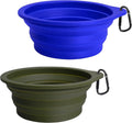 2-Pack Silicone Collapsible Dog Bowls, BPA Free Dishwasher Safe, Portable Foldable Expandable Travel Bowl, Food Water Feeding Cup Dish for Dogs Cats with 2 Carabiners (Army Green, Blue) | 20 Oz, Silicone, Foldable Expandable Cat Feeding Cup Dish, 2 Carabiners, BPA Free, Dishwasher Safe (Army Green, Blue)