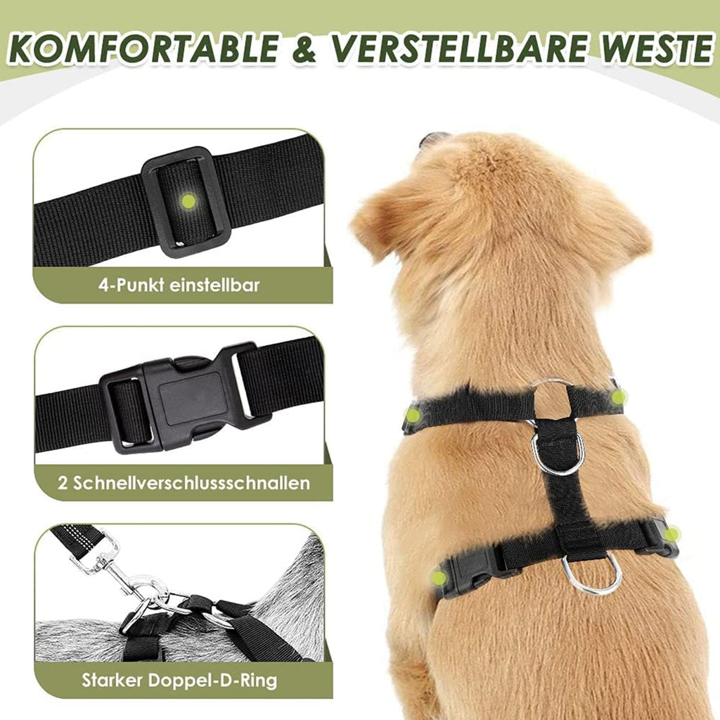 Dog Seat Belt Harness for Car, Double Clip Seatbelt, Universal Fit | Adjustable, Soft Breathable Mesh Vest Harness, Reflective, Durable Elastic Tether, for Small Medium Large Dogs (Blue, M)