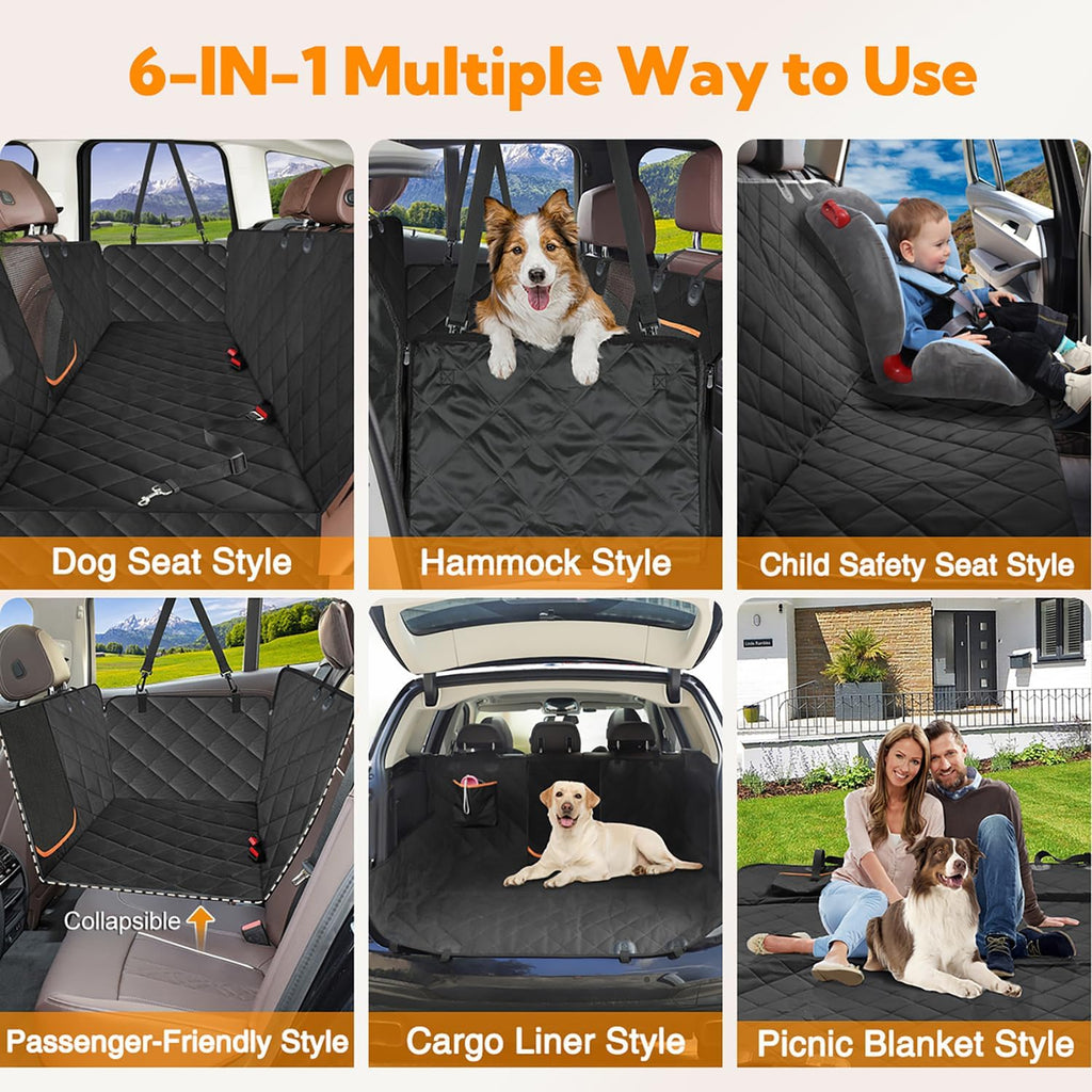Dog Car Seat Cover for Back Seat, Waterproof Hammock for Car&Suv | Side Flaps with Zippers, Mesh Window, 600D Oxford, Anti-Scratch Nonslip Backseat Protector, Dog Seat Belt Included