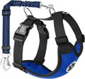 Dog Seat Belt Harness for Car, Double Clip Seatbelt, Universal Fit | Adjustable, Soft Breathable Mesh Vest Harness, Reflective, Durable Elastic Tether, for Small Medium Large Dogs (Blue, M)