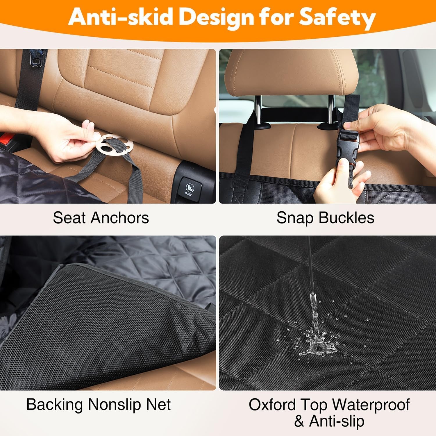 Dog Car Seat Cover for Back Seat, Waterproof Hammock for Car&Suv | Side Flaps with Zippers, Mesh Window, 600D Oxford, Anti-Scratch Nonslip Backseat Protector, Dog Seat Belt Included
