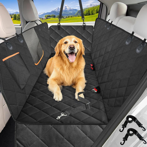 Dog Car Seat Cover for Back Seat, Waterproof Hammock for Car&Suv | Side Flaps with Zippers, Mesh Window, 600D Oxford, Anti-Scratch Nonslip Backseat Protector, Dog Seat Belt Included