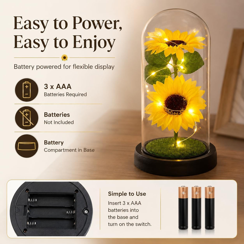 Sunflower Gifts for Women,Sunflower Lamp,Preserved Sunflower in Glass Dome | Light up Sunflower,Sun Flowers Home Decor,Gifts for Sunflower Lovers,Present for Christmas,Birthday,Mothers Day